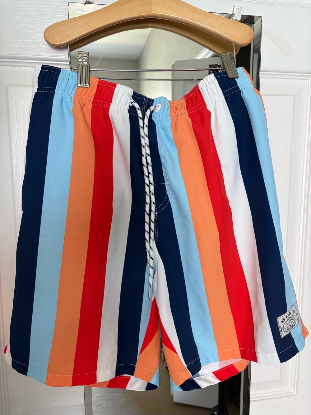 Men's Multi-Stripe Swim/Board Shorts Pockets Drawstring Size S